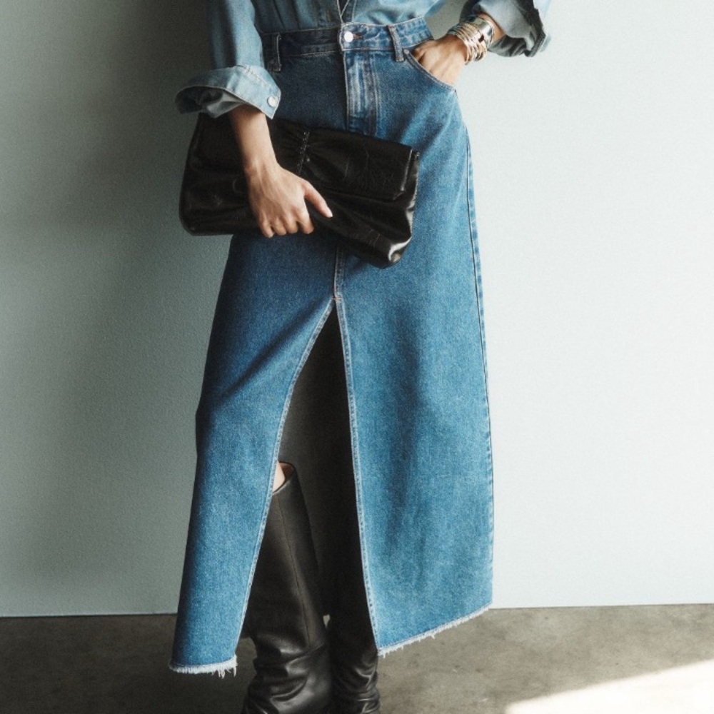 Anthropologie The Madi Front-Slit Denim Skirt 8 by Pilcro